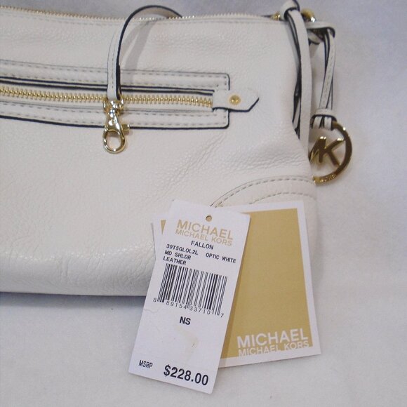nwot Michael Kors Fallon white Pebbled Leather medium Shoulder Bag - Picture 2 of 9